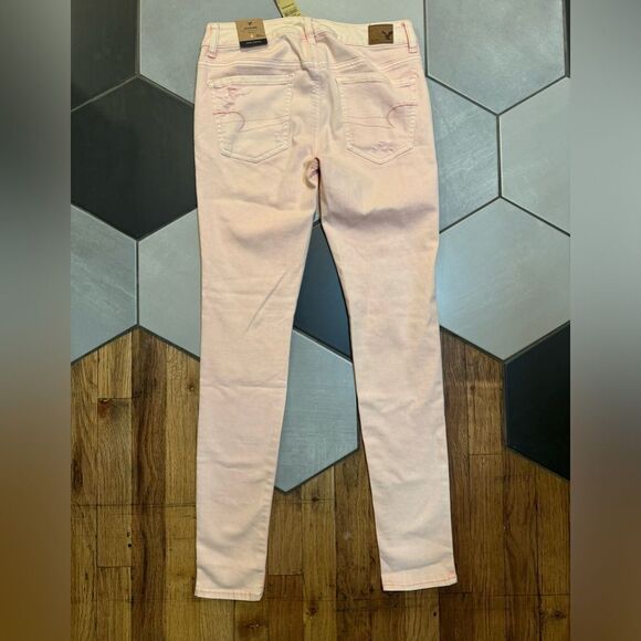 NWT American Eagle Super Stretch Jeggings Pink Distressed 8 Reg - Picture 3 of 6